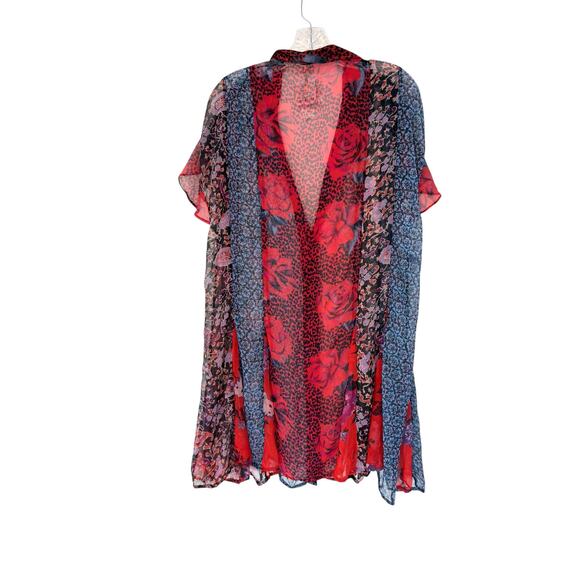 Free People Toni Printed Mini Dress Sheer Ruffle Red Floral Whimsical Fairy XL - Picture 9 of 12